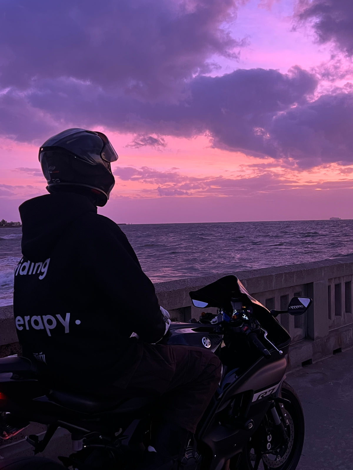 Black heavyweight Riding is Therapy motorcycle streetwear hoodie by MSRY