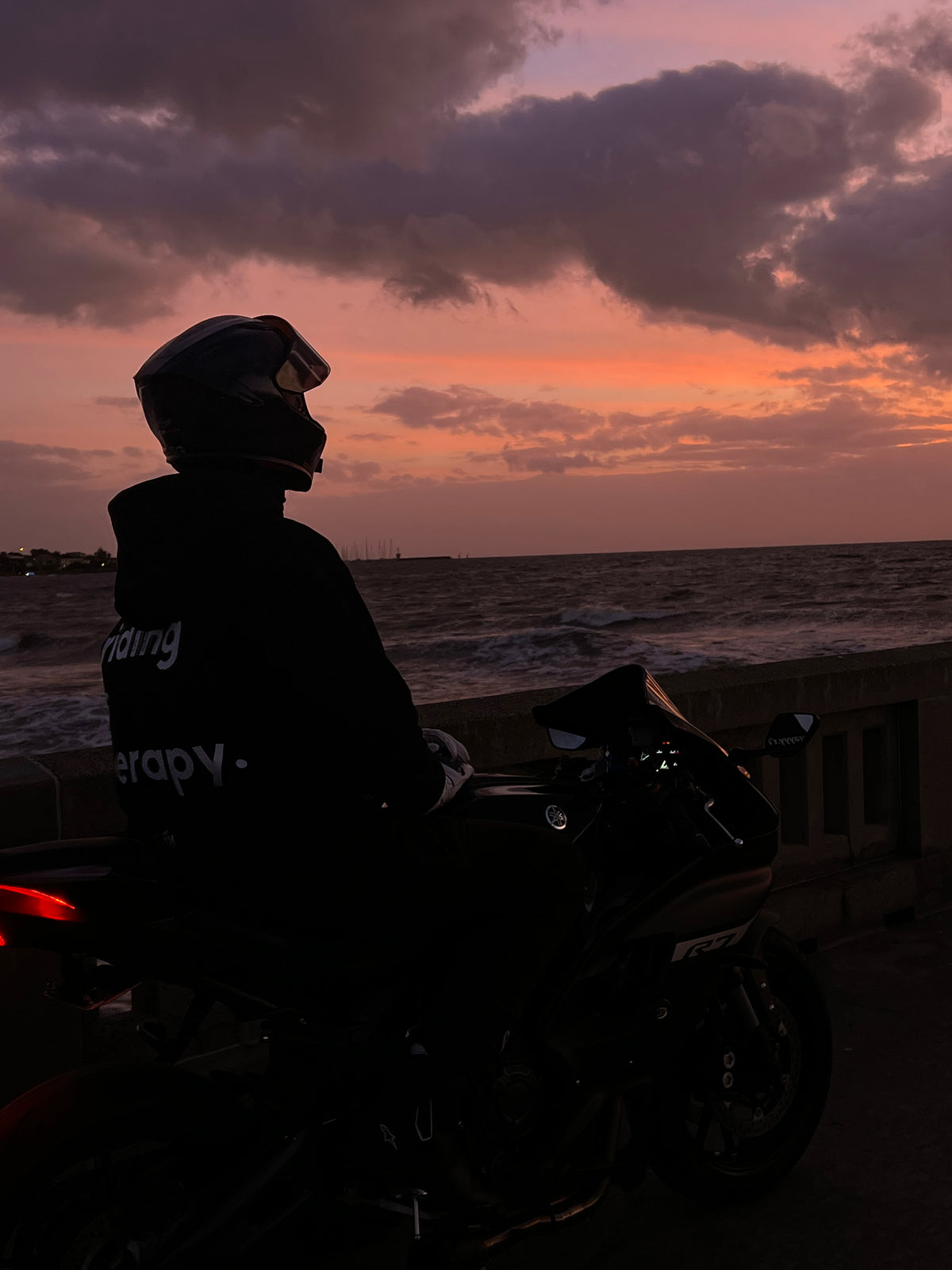 Black heavyweight Riding is Therapy motorcycle streetwear hoodie by MSRY