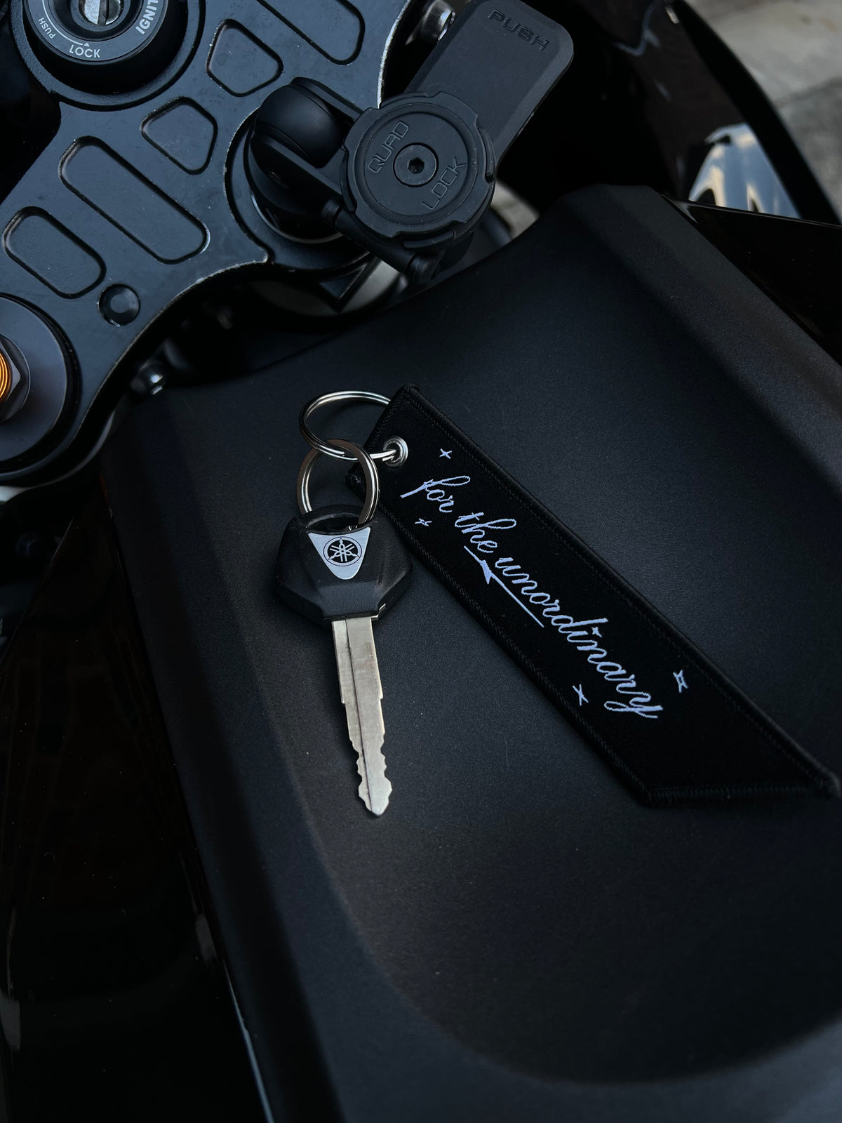 for the unordinary MSRY motorcycle-inspired key tag in black