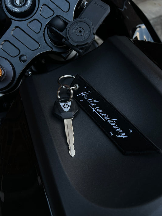 for the unordinary MSRY motorcycle-inspired key tag in black